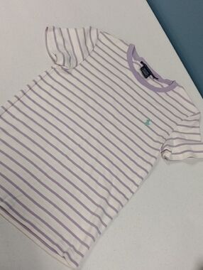 Woman Ralph Lauren Lavender and White Striped Crewneck Tee